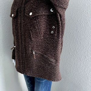 Lauren Ralph Lauren Full Zip Jacket with Buckle Tab Collar In Brown Wool M